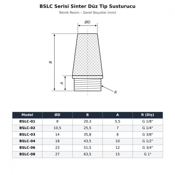 BSLC Sinter Düz Tip Susturucu Teknik Resim